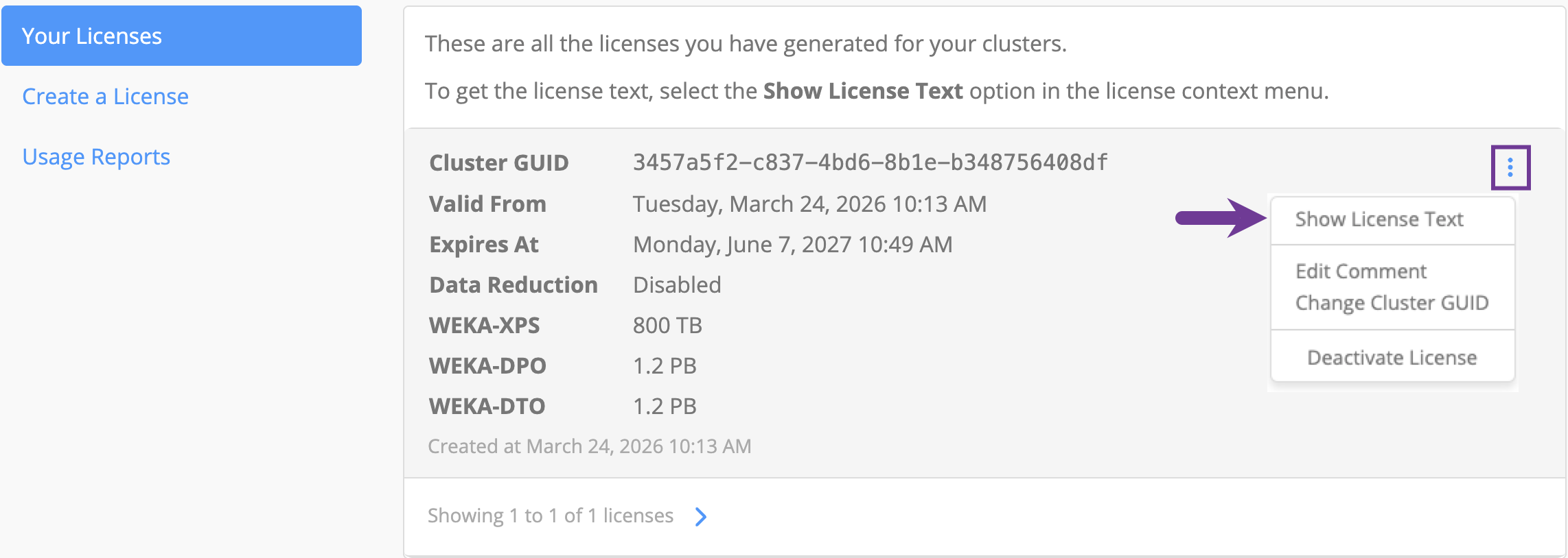 Show license text