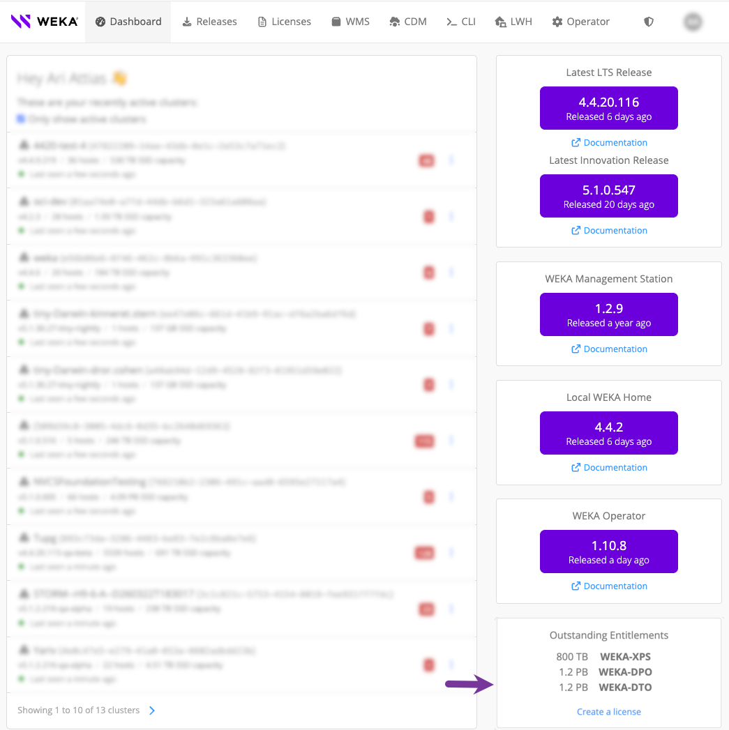 Outstanding Entitlements pane