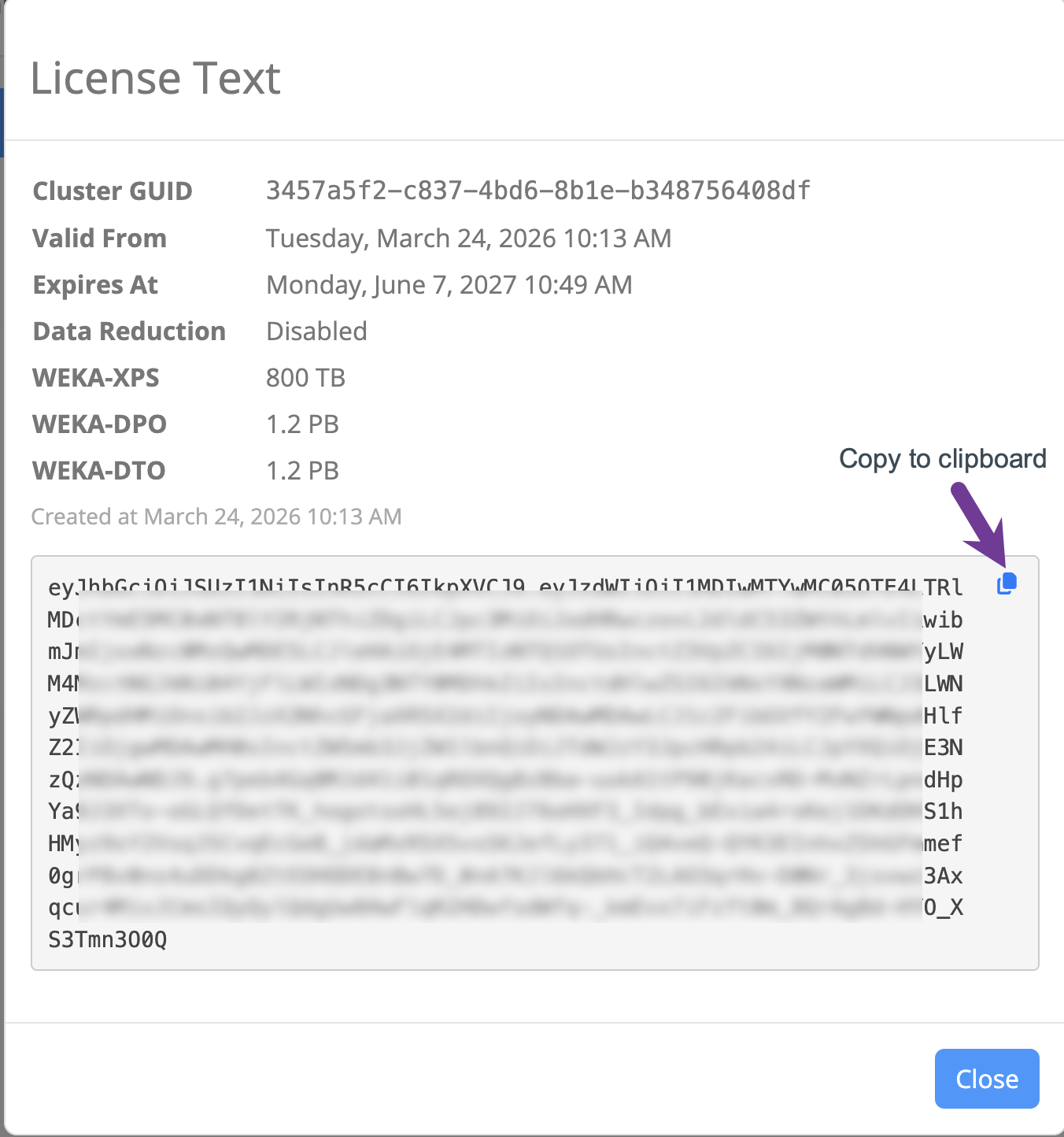 License text dialog